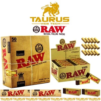 RAW Rolling Papers KING SIZE SLIM Classic TIPS Unrefined Roach Cards FREE UK P&P