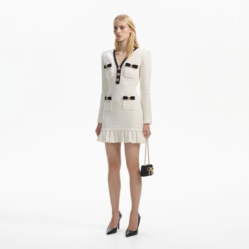 NWOT Self portrait CREAM TEXTURED KNIT MINI DRESS SZ S $555 - Picture 4 of 10