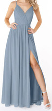 Azazie Gracie Flowy Pleated Chiffon Dress A4 Size Dusty Blue