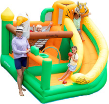 Bounce House with Slide for Kids, Inflatable Bouncy Castle with Blower, Basketba