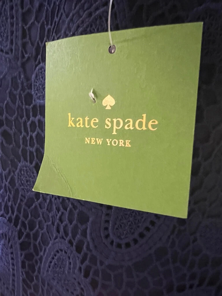 Abito blu navy Kate Spade con cambio pizzo cuore ragazza taglia 10 nuovo con etichette nuovo con etichette