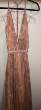 Pamella Roland Pink Paisley Silk Dress With Beaded Waist And Braided Strap,6