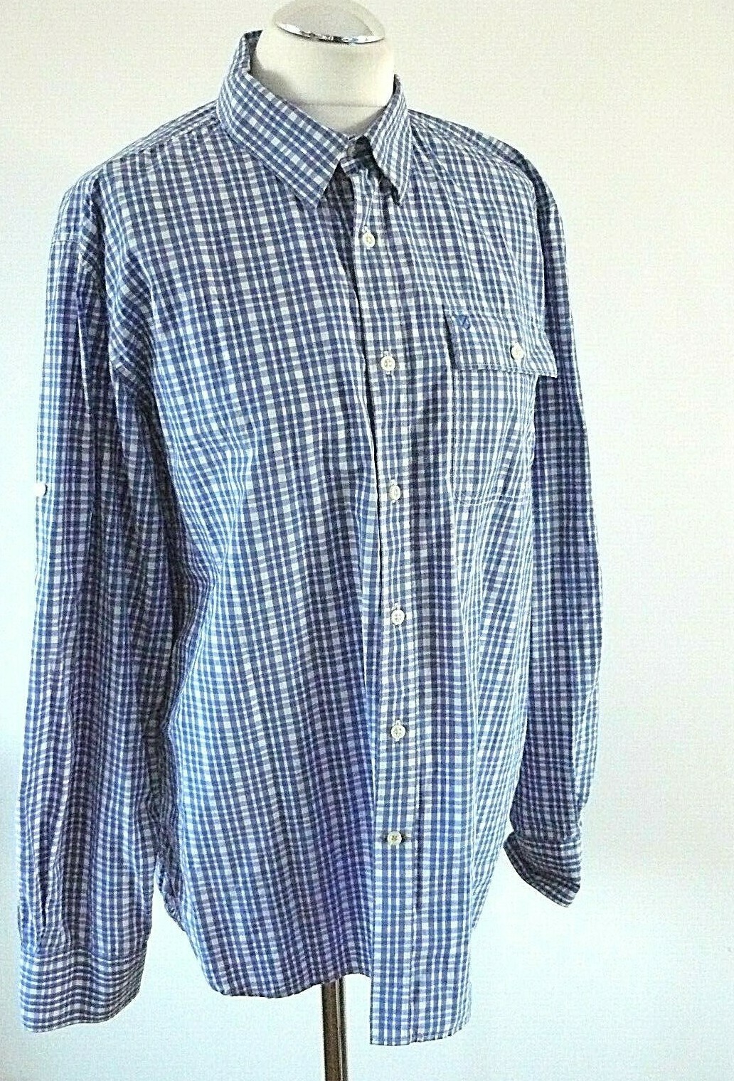Barbour White Blue Check Cotton Long Sleeve Saltire Logo Shirt L Large Reg Fit