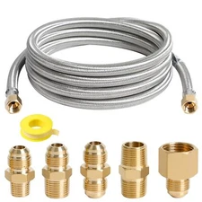 10Ft High Pressure Braided Propane Extension Hose with Conversion Couplings Kit
