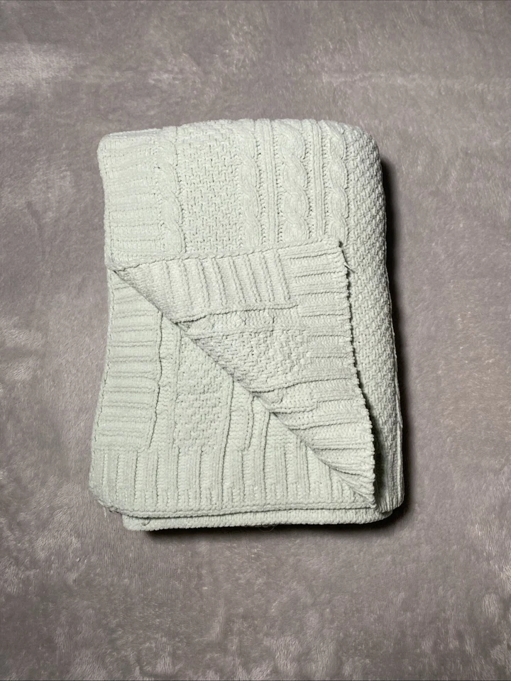 Manta bebé Nordstrom verde pálido chenilla cable tejido seguridad suave Lovey Foto 2 de 4