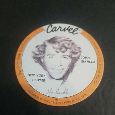 1975 CARVEL BASKETBALL DISC JOHN GIANELLI NEW YORK KNICKS MINT COND. ORANGE