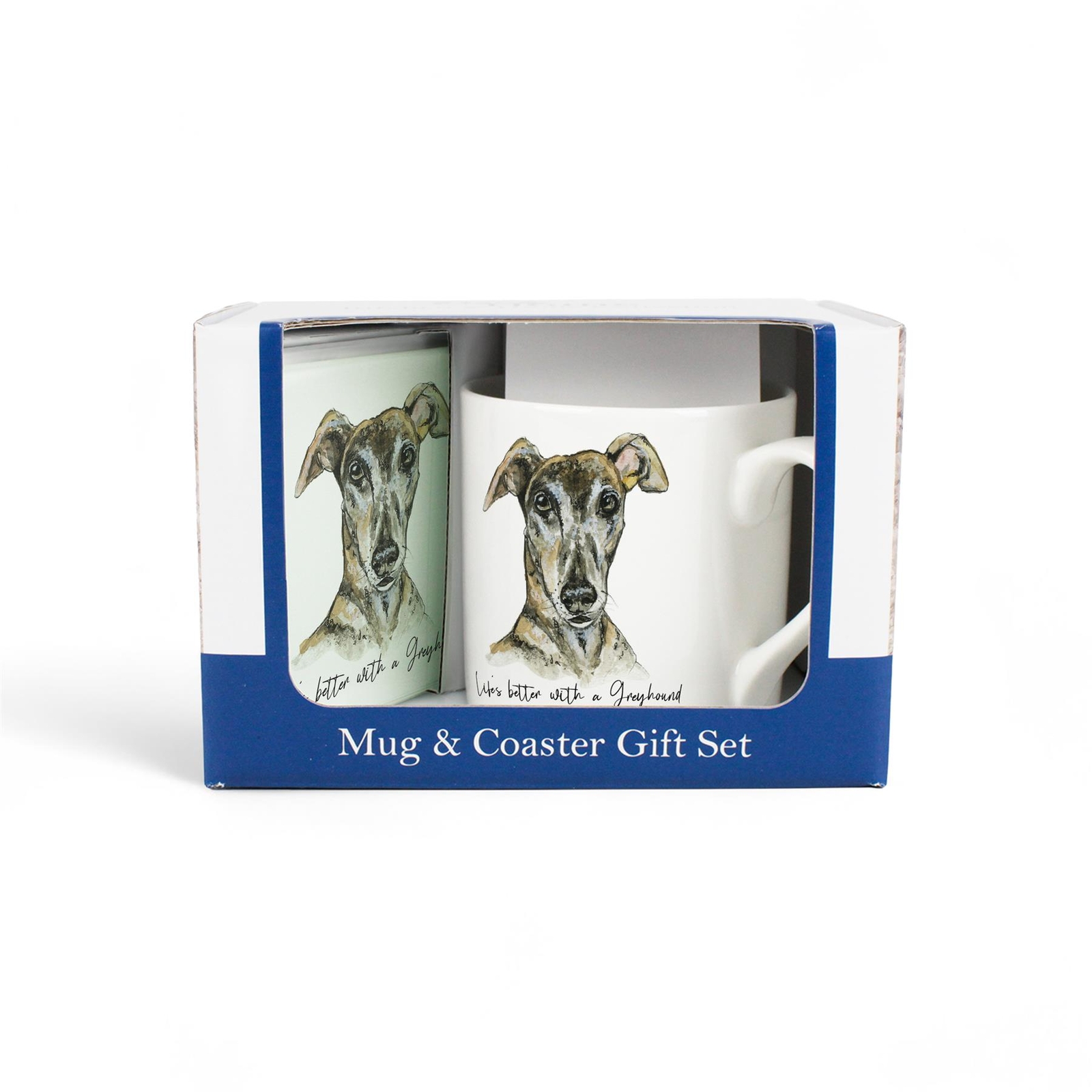 Greyhound Bone China Mug & Glass Coaster Gift Set - Presents for Dog Lovers