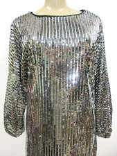 Sequin Party Dress Fashion Nova Silver Bodycon Short 3/4 Sleeve Size S NWT