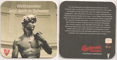 Budweiser Budvar Bier - Bierdeckel ''Weltklassiker jetzt auch in Schwarz'' (David)