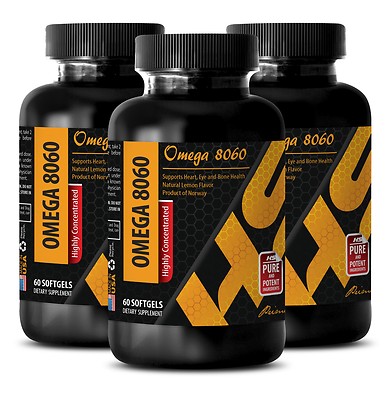 Brain memory vitamins - FISH OIL OMEGA 8060 - Improves Fat Metabolism - 3 Bottle