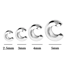 Real Sterling Silver 925 Crimp Cover Jewelry Spacer Beads Findings 2.5/3/4/5mm