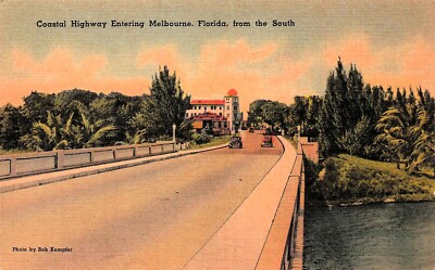 Palm Bay to Melbourne FL Florida US 1 Hwy Brevard County Bridge Postcard H5