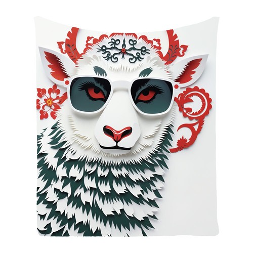 Cool Paper Cutting Goat Sheep Flannel Bedspread Sofa Throw Blanket Holiday Gift - Picture 4 of 15