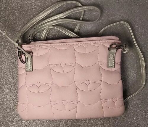 Luv Betsey Johnson Pink Cat Quilted Crossbody Bag Handbag Purse Wristlet - Picture 2 of 7