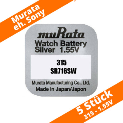 5 x Murata eh. Sony 315 SR716SW SR67 Uhren Batterie Knopfzelle Silberoxid 1,55V