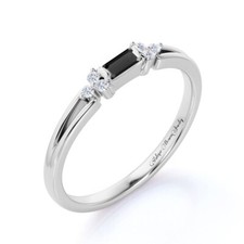 Black Onyx Engagement Ring Emerald Cut Silver Engagement Ring Cluster Ring