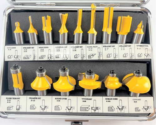 15 Piece EDM ROUTER BIT SET - 1/2" Shank Tungsten Carbide Edges in Aluminum Case - Picture 2 of 9