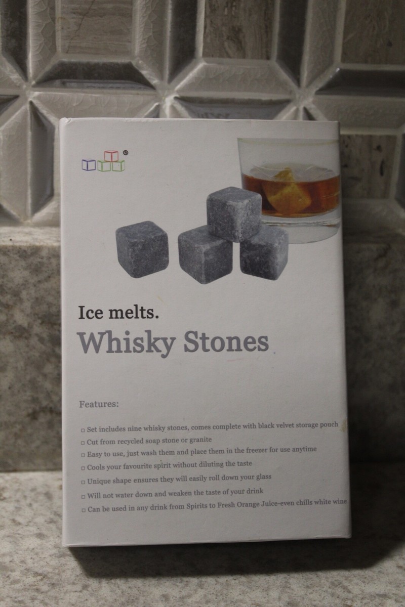 Whiskey Stones Gift Box Set~9 Stones, Box Velvet Bag-NO ICE MELT