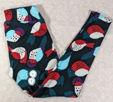 LULAROE Women's Tall  Curvy Black w/ Multicolor Bird Print Butter Soft Leggings