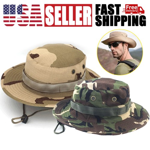 Boonie Bucket Hats Outdoor Fishing Hunting Wide Brim Mesh Camo Safari Sun Cap