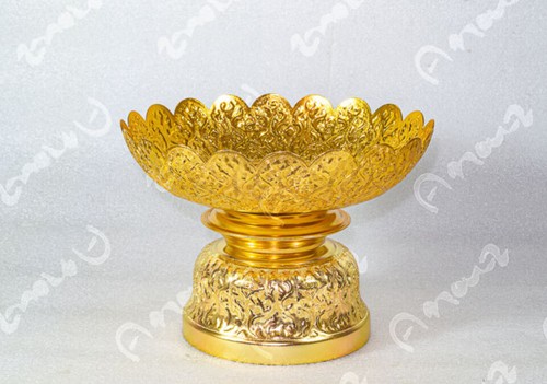 Vintage Style Bowl & Supporting Stand Set Thai Designs Embross Aluminum Size 22" - Picture 9 of 95