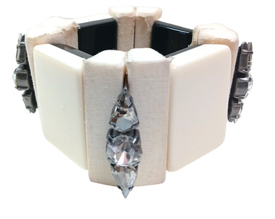 Marni Rare Vint. Statement Mixed Media Chunky, Elfenbein Harz Strass Armband