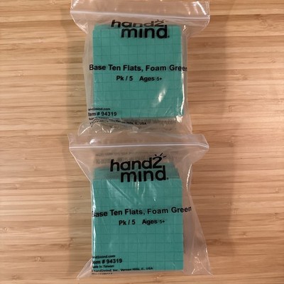 ETA hand2mind Lot Of 2, 5 pack Base Ten Flats Manipulite Green #94319 2nd Grade