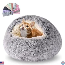 Cozy Grey Cat Bed & Puppy Cave - Fluffy Washable Anti-Slip Bag for Small Pets