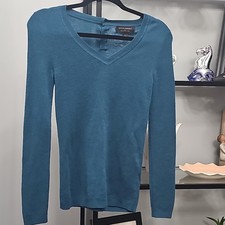 Banana Republic Women's Blue V-Neck Pullover Sweater Merino Wool Knit Size S