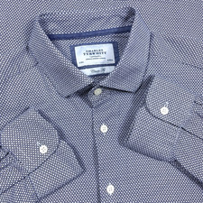 Charles Tyrwhitt Shirt Men 17 35 Blue Button Up Classic Fit Oxford Geometric XL