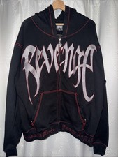 Revenge Contrast Skull Embroidered Hoodie Black/Red/Silver Men  s Size XL Rare