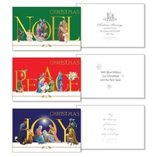 Pack of 10 Religious Christmas Cards with Envelopes - Peace Joy Noel