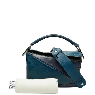 Loewe Anagram Puzzle Small Handbag Shoulder Bag 2-Way Navy Purple