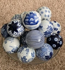 Blue & White Chinoiserie Ceramic / Porcelain Carpet Balls Decor - You Pick
