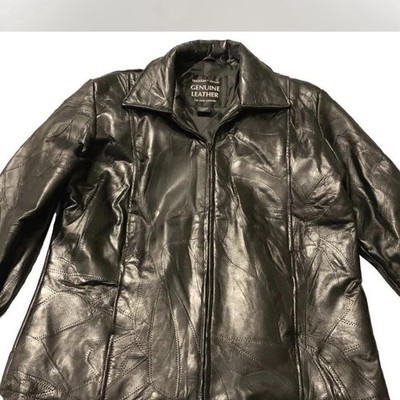 VTG MAXAM Black Leather Jacket Large Italian Mosaic Top Grain Lambskin Zip Moto