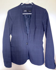 ZARA Woman collarless Fitted blazer jacket Womens Size 4 Checkered