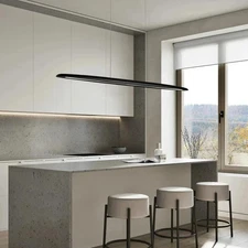 Black 39" Wood LED Linear Pendant Light Dimmable, Remote Control + Wall Switch🏠