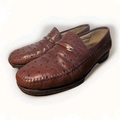 Florsheim Imperial Genuine Ostrich Leather Bit Loafers Brown Made in Brazil Mens