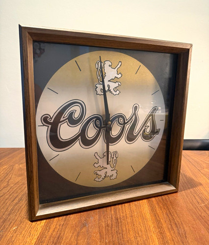 Vintage Coors Beer Breweriana Wooden Framed Square Wall Clock Quartz Movement