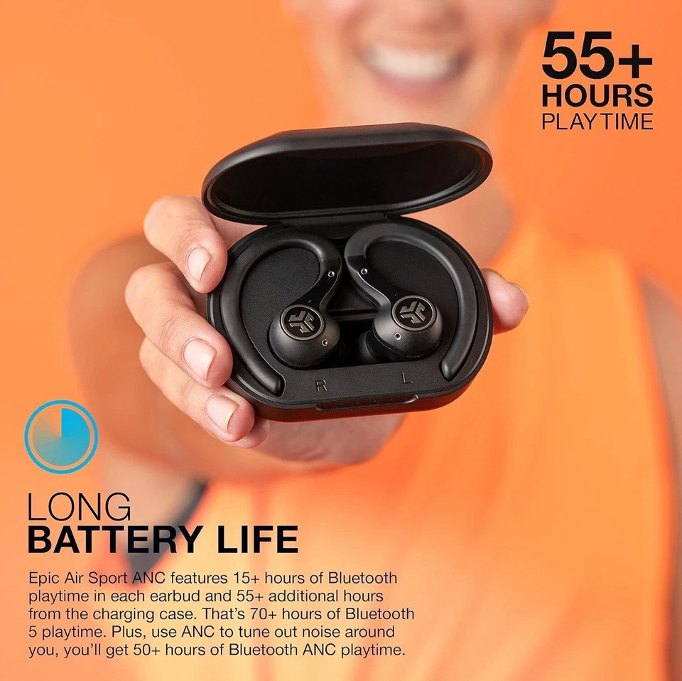 JLab - Epic Air Sport ANC True Wireless Earbuds 2nd Gen -Black [OPEN BOX] NEW - Image 4 of 4