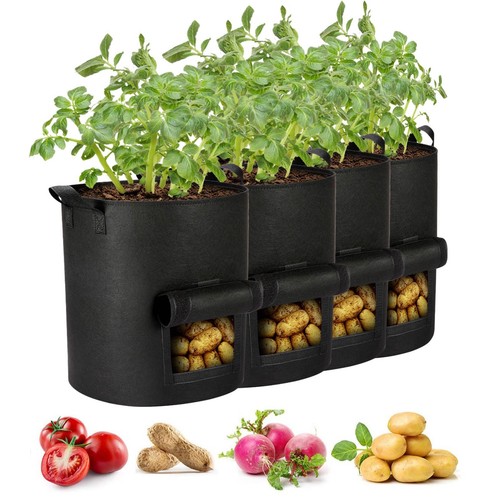 4 Packs 10 Gallon Potato Grow Bags, Heavy Duty Nonwoven Fabric Pots with Hand...