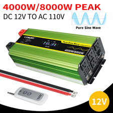 4000W 8000W 12V to 110V Pure Sine Wave Power Inverter 4AC USB Remote Control LED