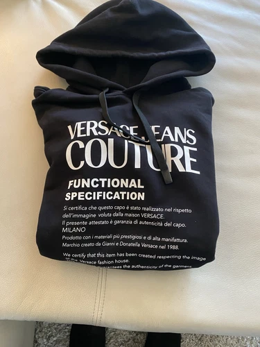 Felpa con cappuccio uomo Versace Jeans Couture garanzia logo $350 nero bianco XL