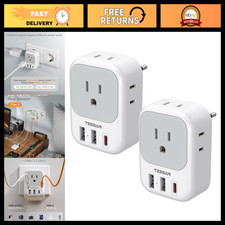 2 Pack European Travel Plug Adapter Type C, Universal Power Converter for Europe