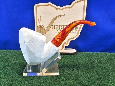 Block Meerschaum Bent Acrylic Stem Unfinished Estate Briar Pipe DIY Kit, Case