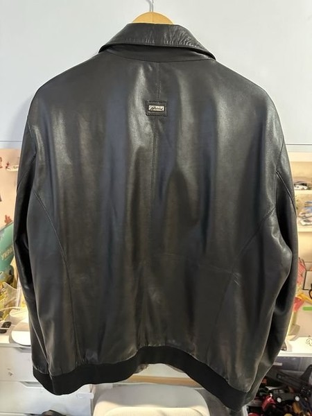 Men Brioni Jacket Black Leather 40