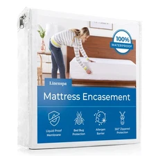 Linenspa Twin Size Waterproof Mattress Encasement, Quiet Cover, White