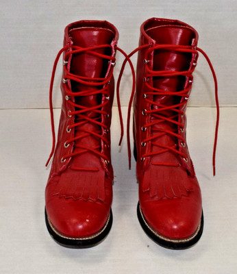 Vintage Western Boots Roy Cooper Size 6.5M 80s Cherry Red Leather Kiltie Fringe