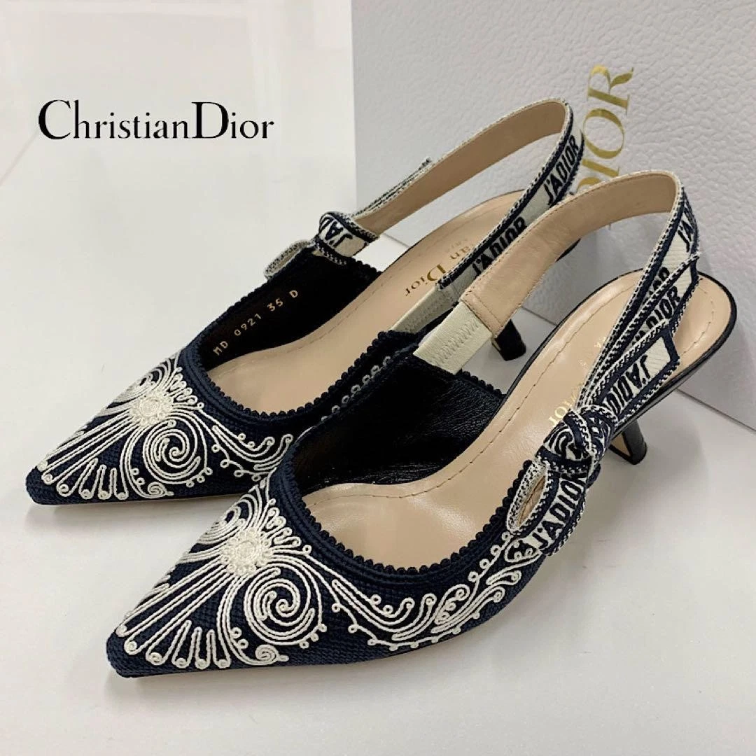 Escarpins Christian Dior J'ADIOR tissu à bride bleu marine US 5 UK 3,5 EU 34 authentiques