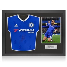 Eden Hazard Front Signed Chelsea 2016-17 Home Football Shirt. Icon Frame